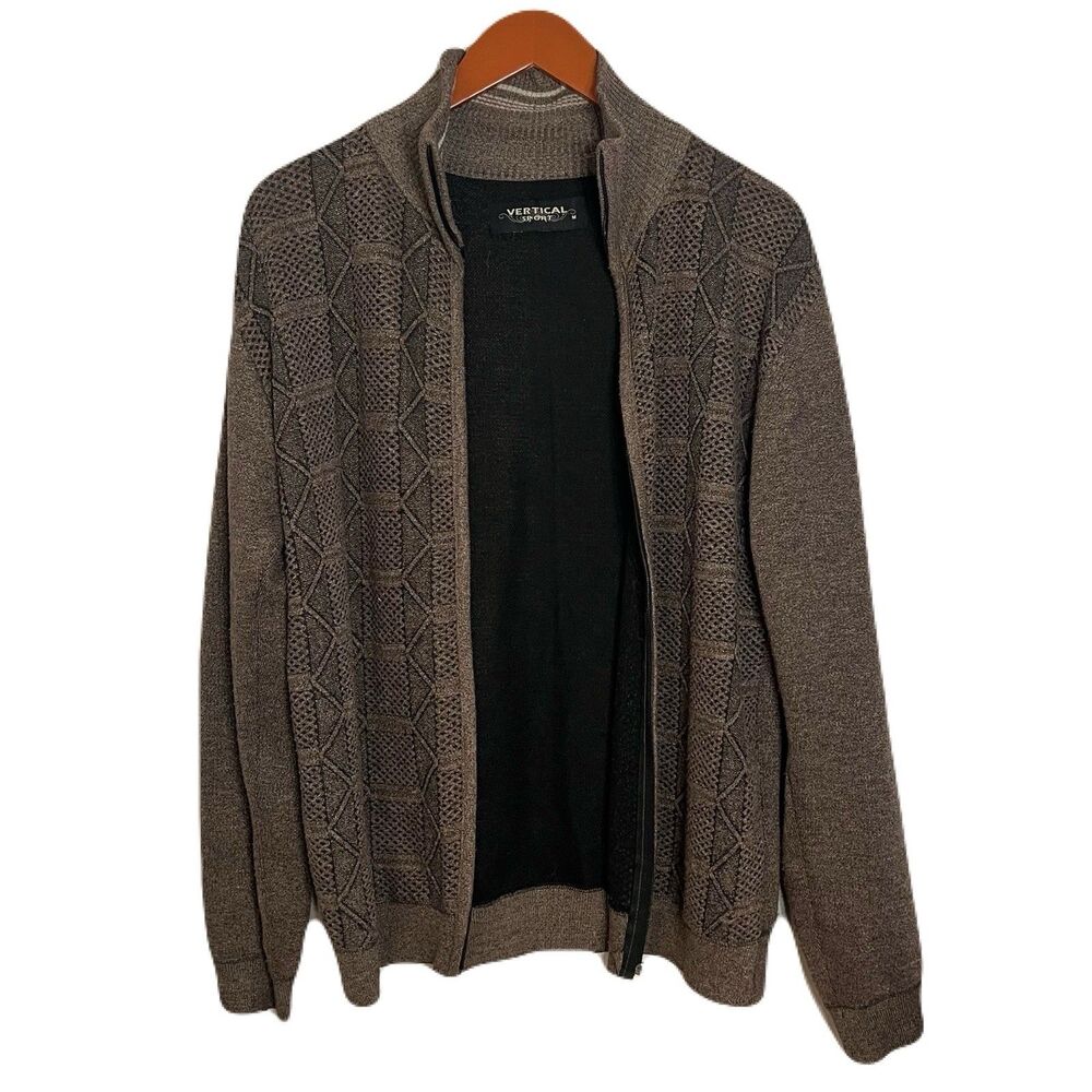 Vertical Sport Zip-up Knit Cardigan Sweater Medium‎ Indie Grandpa Dad Academia - Picture 2 of 6